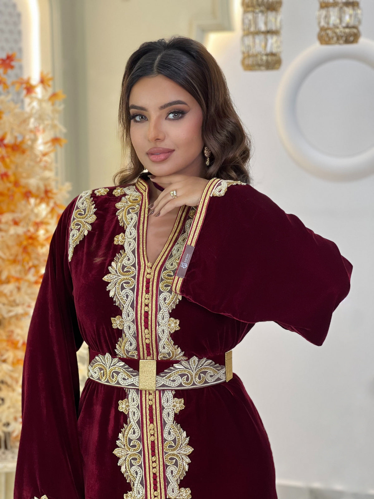 Samar burgundy velvet Moroccan kaftan