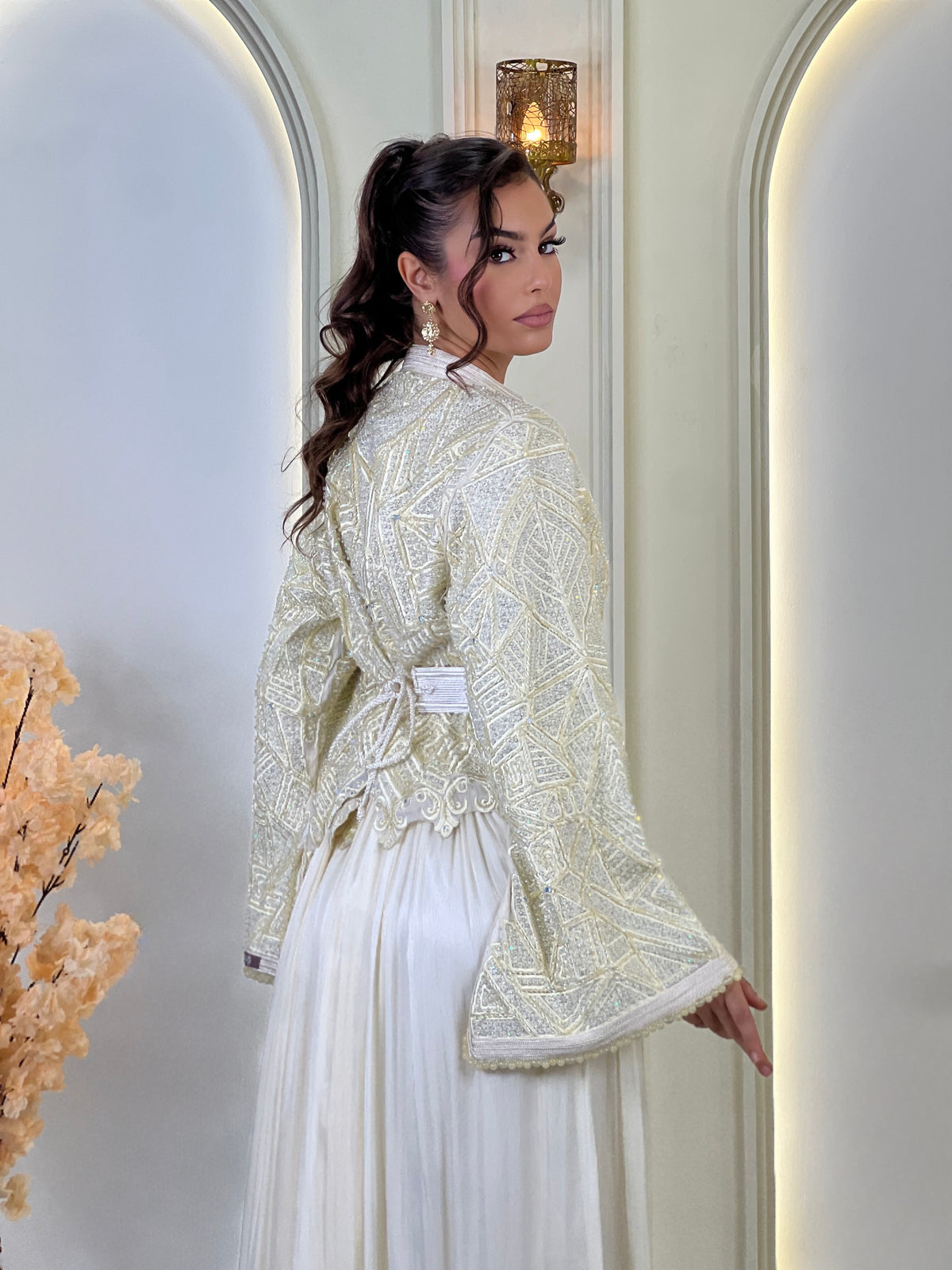Inna Cream, lebsa marroquí de organza – vista 2 | Kaftan Elegance
