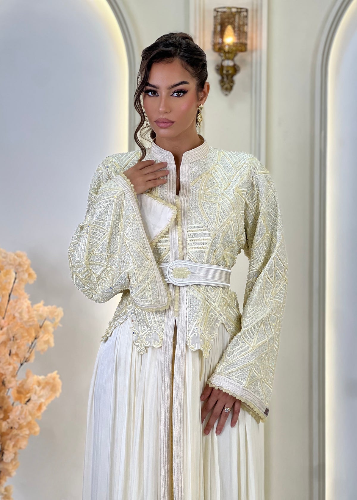 Inna Cream, lebsa marroquí de organza – vista 3 | Kaftan Elegance