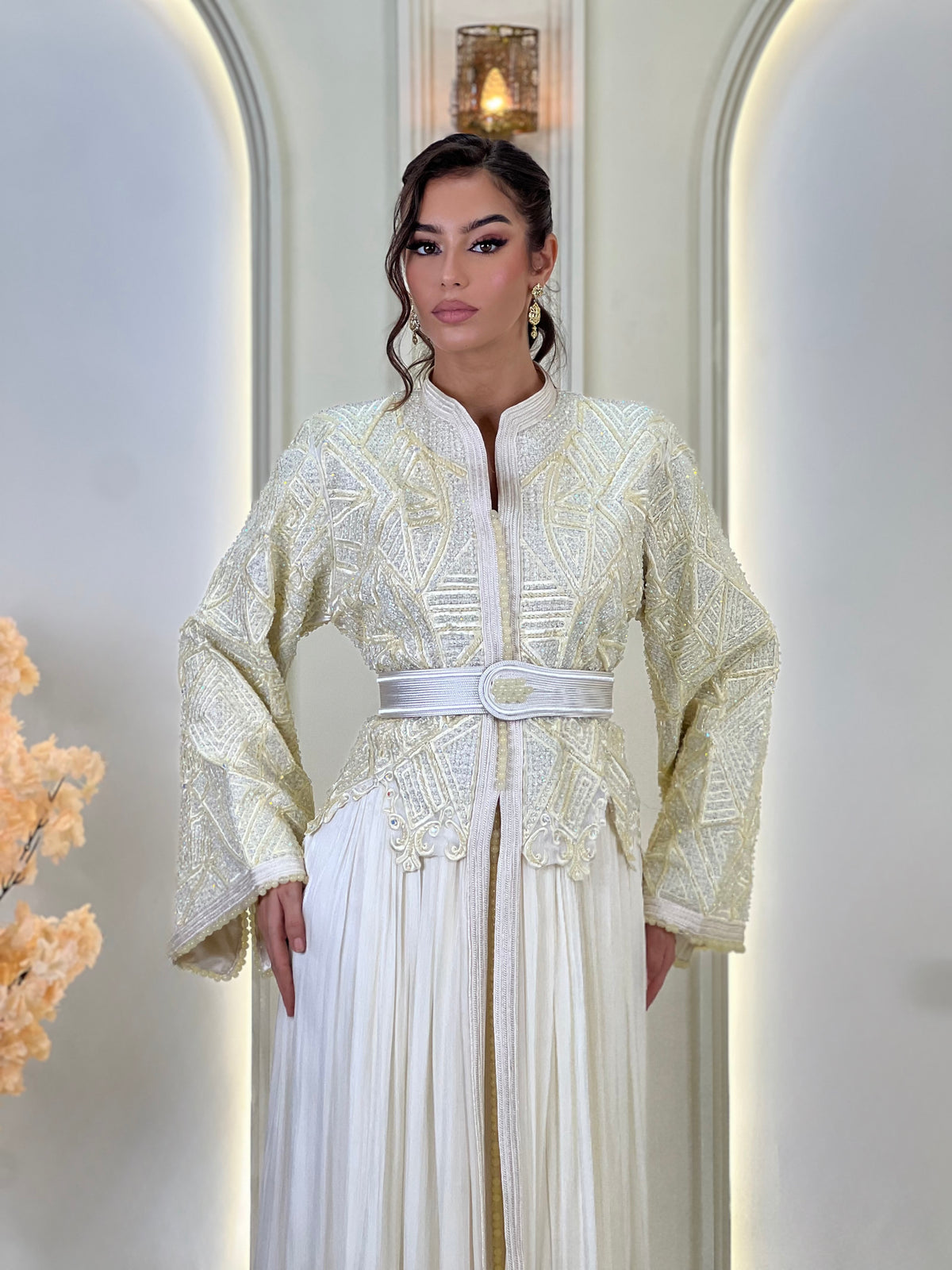 Inna Cream, lebsa marroquí de organza – vista 6 | Kaftan Elegance