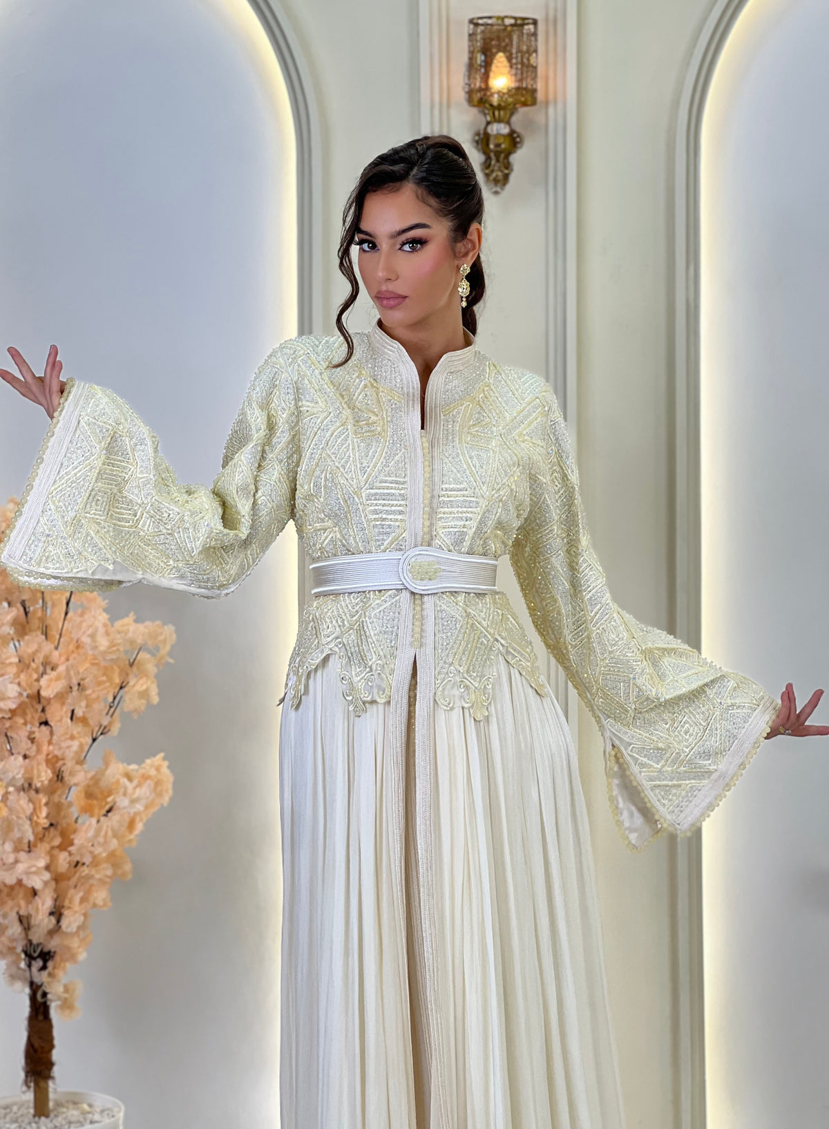 Inna Cream, lebsa marroquí de organza – vista 9 | Kaftan Elegance