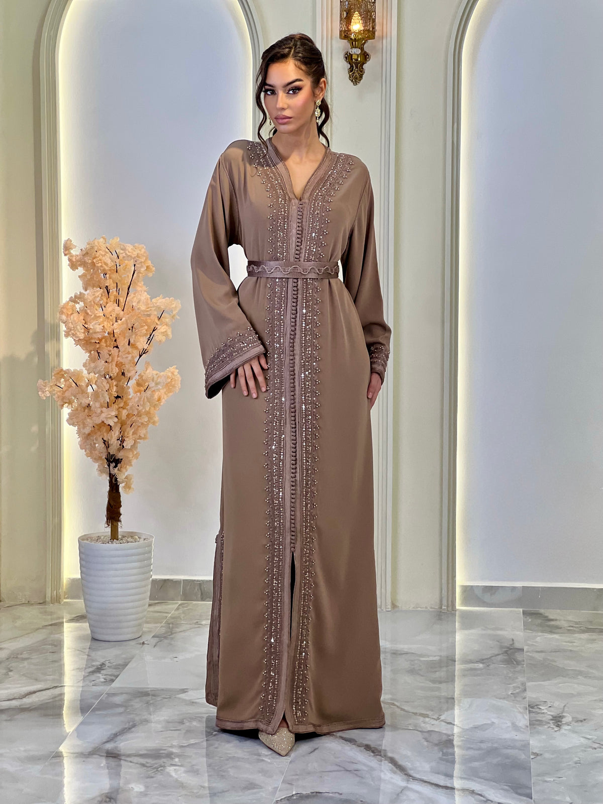 Kaftan Afnan, caftán marroquí de crepé – vista 7 | Kaftan Elegance