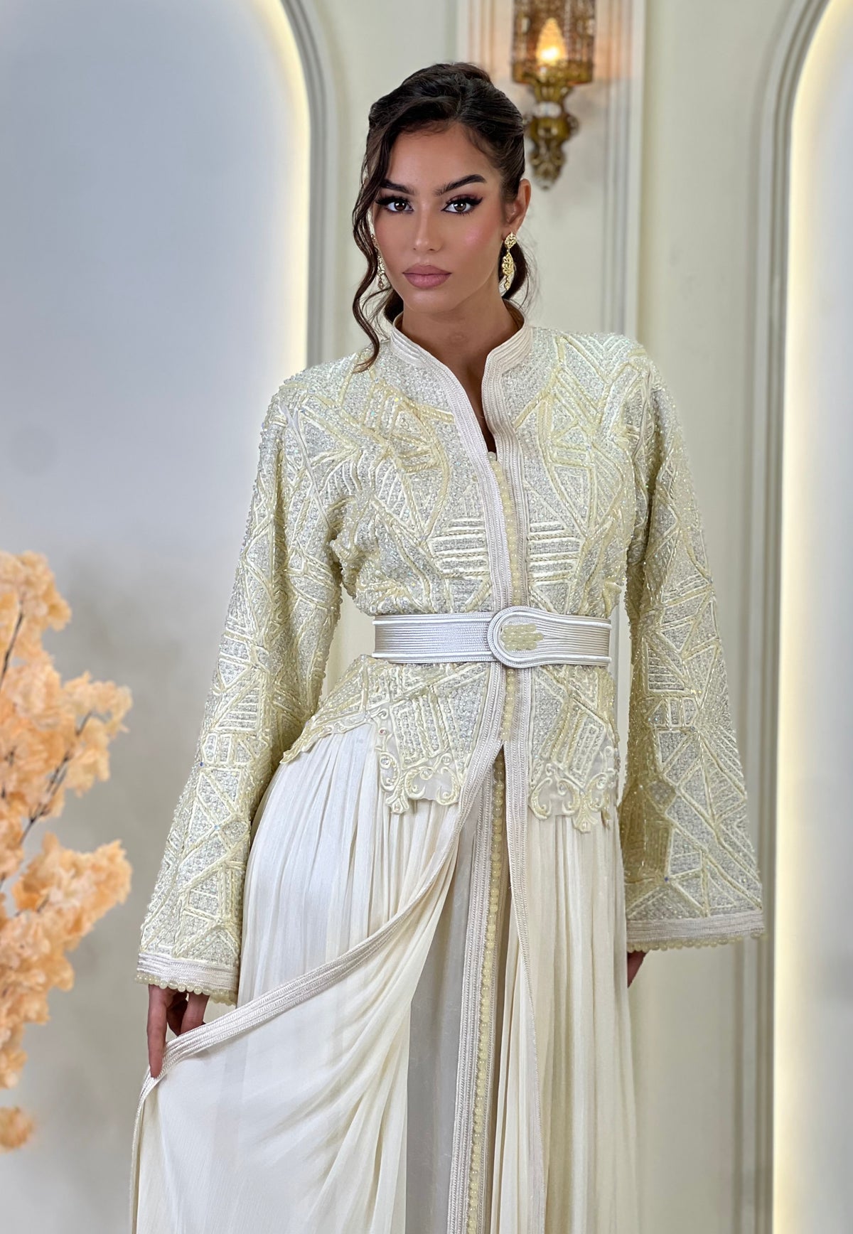 Inna Cream, lebsa marroquí de organza | Kaftan Elegance