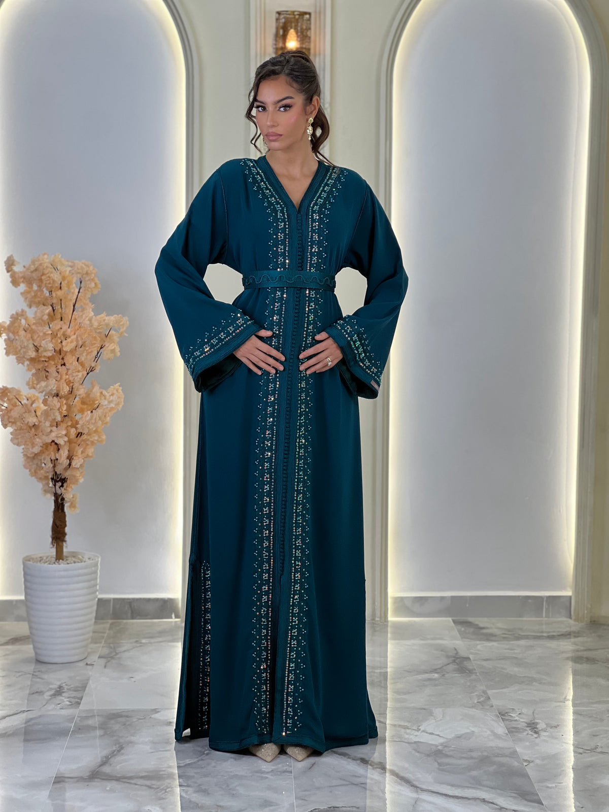 Kaftan Afnan, caftán marroquí de crepé – vista 16 | Kaftan Elegance