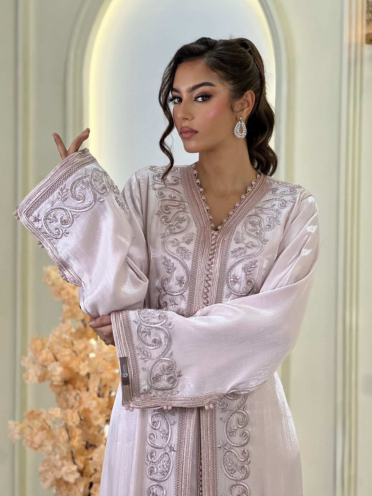 Lucia light pink, lebsa marroquí rosa de satén | Kaftan Elegance