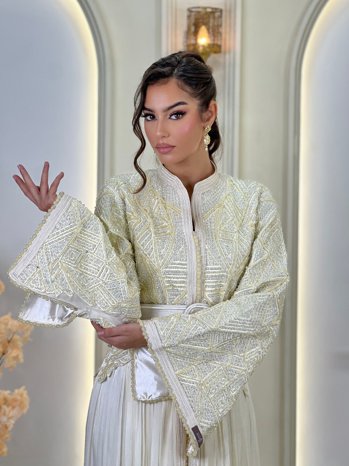 Inna Cream, lebsa marroquí de organza – vista 5 | Kaftan Elegance