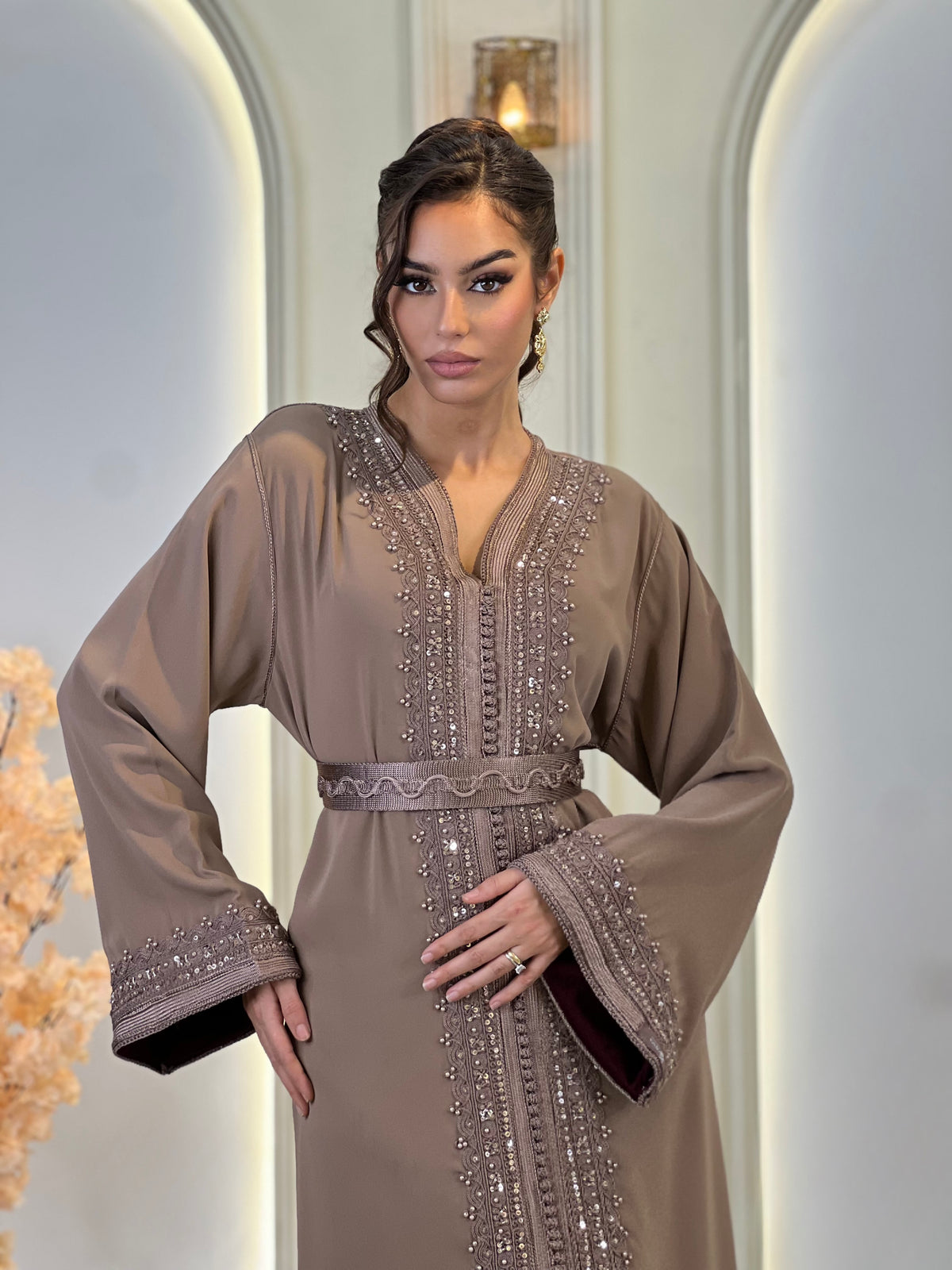 Kaftan Afnan, caftán marroquí de crepé – vista 6 | Kaftan Elegance