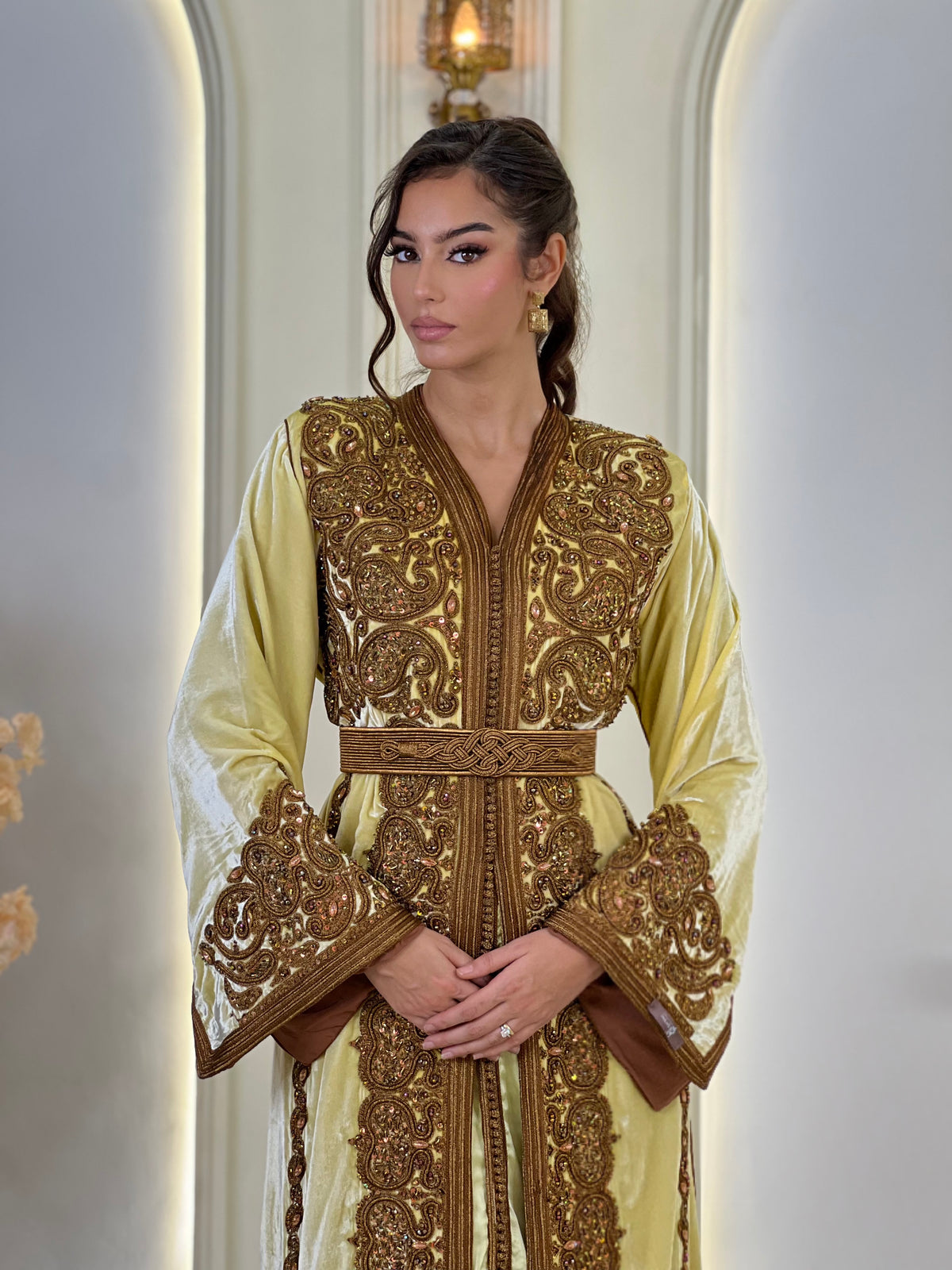 Perline Soft Lemon, lebsa marroquí de terciopelo | Kaftan Elegance